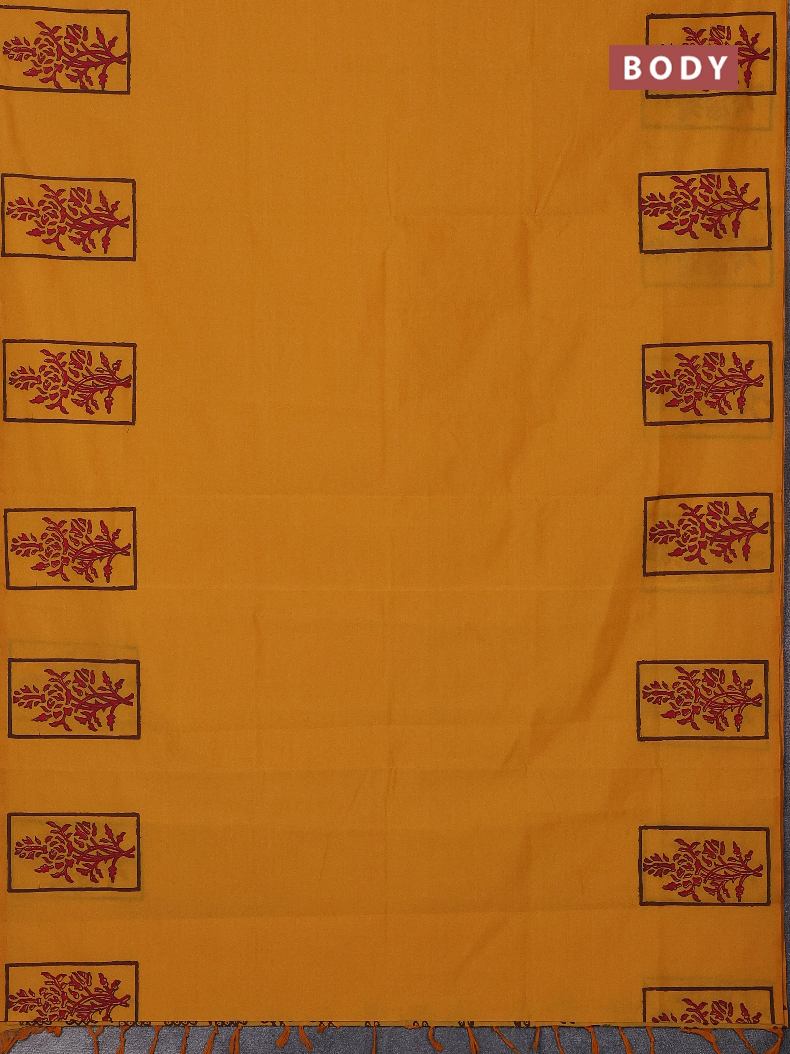 Semi Silk Cotton Saree - Mango Yellow and Brown